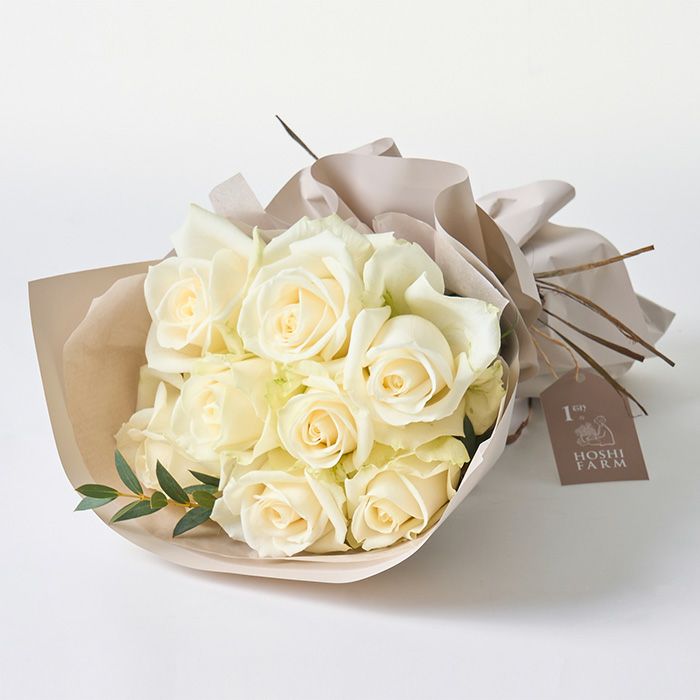 ホワイトカラーのバラ８本のブーケ