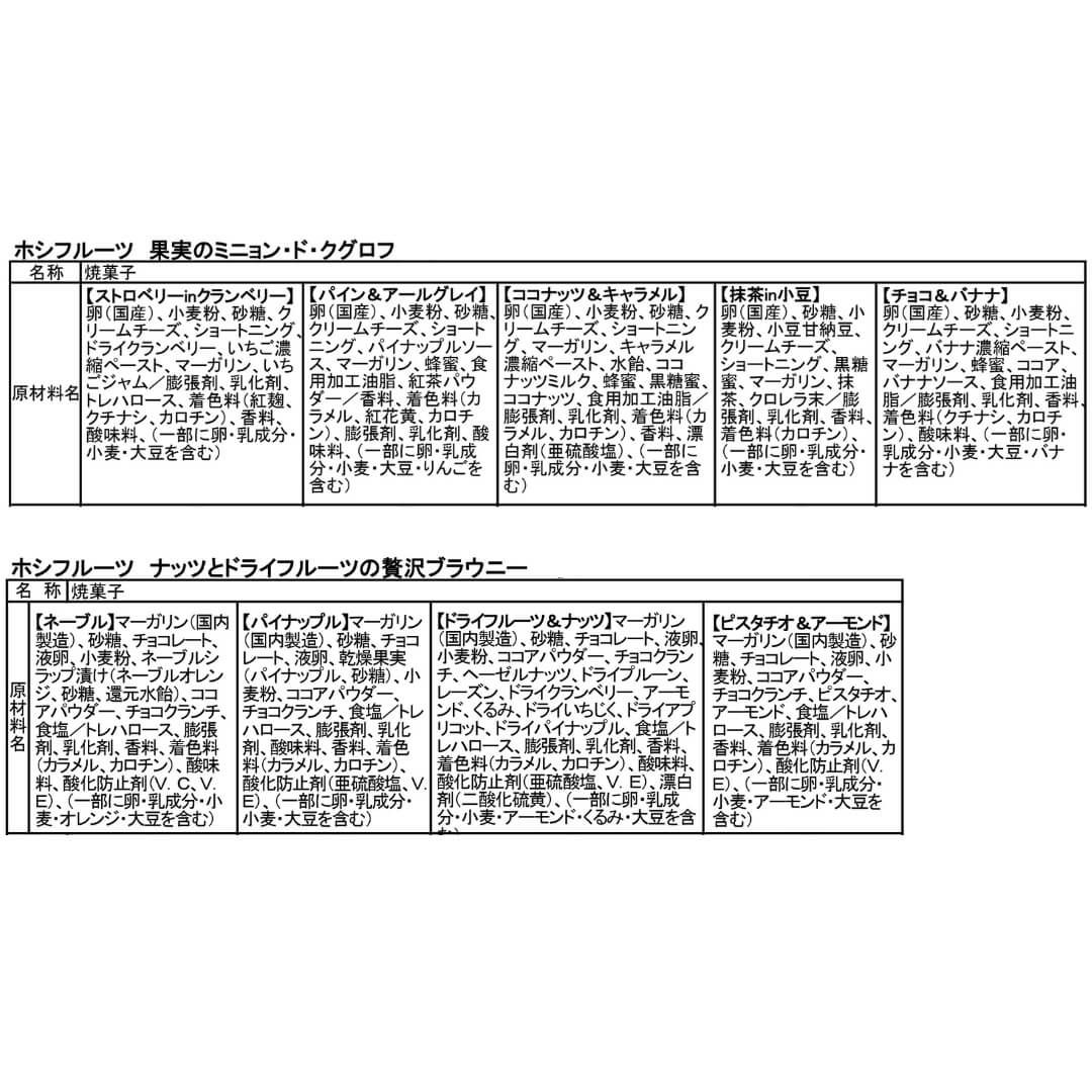 食品表示ラベル・一括表示_ホシフルーツお菓子詰め合わせサンクスアソート32個入りブラウニーとクグロフ