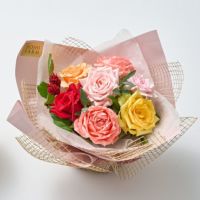 ホシフルーツ_メロンと薔薇のギフトセット_花と実の極み きらら星　静岡県産アールスメロン＆そのまま飾れる薔薇アレンジメントカラフル