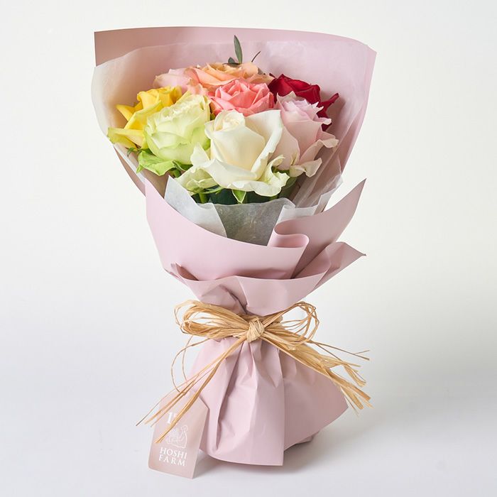 カラフルカラーのバラ８本の花束