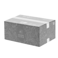 草花の線画があしらわれたグレーの段ボール_ホシファーム フリルブーケ８本＆ホシフルーツ煌めき果実のカップケーキ