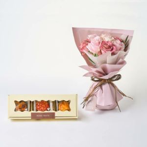 ホシファーム　フリルブーケ　ニュアンスピンク８本＆ホシフルーツ　煌めき果実のカップケーキ３個