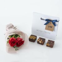 薔薇のミニブーケ　ルージュ２本＆ホシフルーツ贅沢ブラウニー３個入