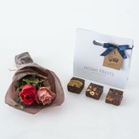 薔薇のミニブーケ　ニュアンスレッド２本＆ホシフルーツ贅沢ブラウニー３個入
